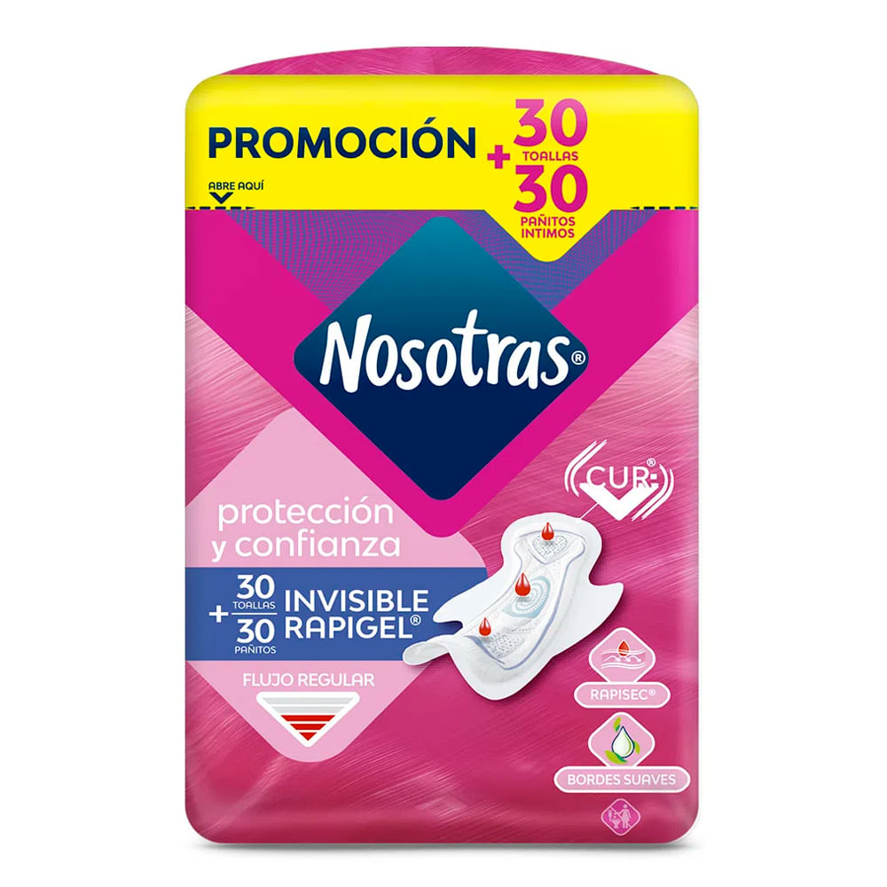 Toalla NOSOTRAS plus rapisec x30 unds + 30 pañitos precio especial