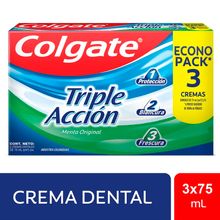 Crema dental COLGATE triple acción 3 unds x75 ml c/u