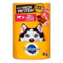 Alimento húmedo para perro PEDIGREE res y pollo x85 g
