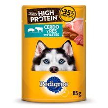Alimento humedo perro PEDIGREE pouch high protein cerdo-res x85 g