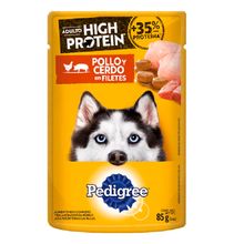 Alimento humedo perro PEDIGREE pouch high protein pollo-cerdo x85 g