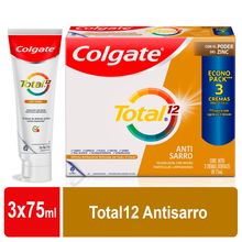 Crema dental COLGATE total antisarro 3 unds x75 ml
