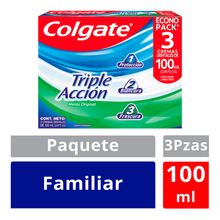 Crema dental COLGATE triple acción  3 unds x100 ml c/u