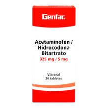 Acetaminofén + hidrocodona GENFAR 325/5mg x30 tabletas