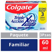 Crema dental COLGATE triple accion extra blancura 3 unds x60 ml c/u