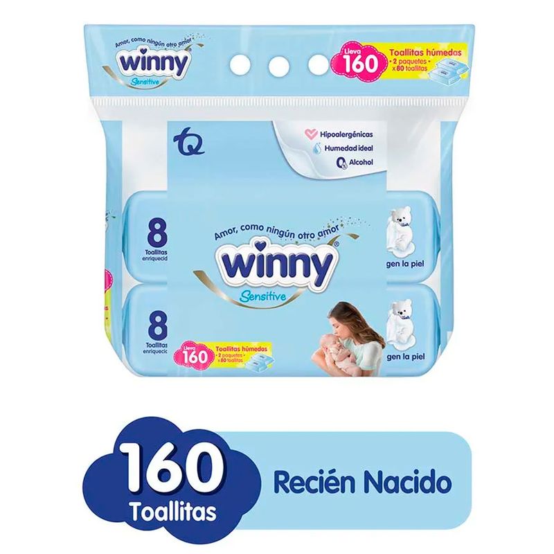 Toallitas Húmedas Winny Sesitive Recién Nacido + Gratis Caja x160 und