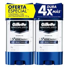 Desodorante GILLETTE gel clear antibacterial 2 unds x113 g c/u