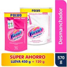 Blanqueador VANISH en polvo blanco x450 g + rosa x120 g precio especial