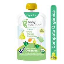 Compota orgánica BABY EVOLUTION pera mango espinaca x99 g