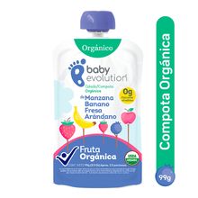 Compota orgánica BABY EVOLUTION manzana banano fresa arándano x99 g