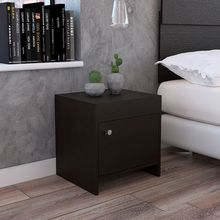 Mesa de Noche Tutto, Wengue, con un cajón amplio ideal para espacios pequeños