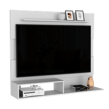 Panel de TV Ascher, Blanco Perla, con espacio para televisor de hasta 55 pulgadas