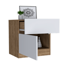 Mesa de Noche Nebrask, Miel y Blanco, con un cajón organizador