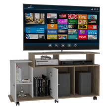 Mesa para tv Atena, Miel y Blanco Nevado, con espacio para televisor de 50 pulgadas