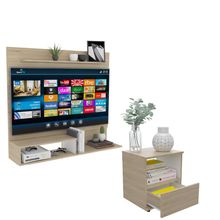Combo Dormitorio Inder, Panel de Tv + Mesa de Noche