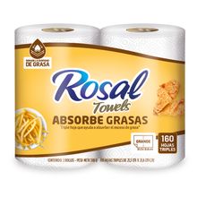 Toallas de cocina ROSAL absorbe grasa 2 rollos x80 hojas c/u