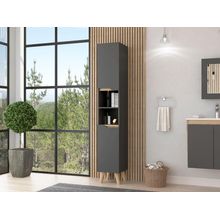 Estanteria de Baño Vicent, Plata Oscuro y Cafe Claro, con Dos Puertas Abatibles y Entrepaños