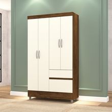 Closet 4 puertas con 2 cajones Bonic - Marrón/Blanco apagado