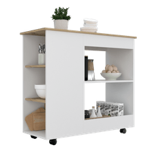 Mesa Auxiliar de Cocina Coralyn, Blanco y Cafe Claro, con tres entrepaños y rodachines