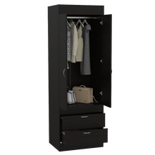 Closet Agata, Wengue, con dos cajones y tubo cromado para colgar ropa
