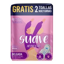 Toallas higiénicas SUAVE active care delgada x10 unds gratis 2 toallas nocturnas