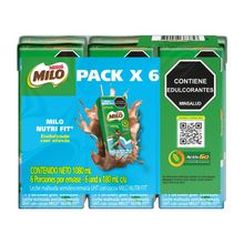 MILO líquido menos azúcar 6 unds x180 ml c/u