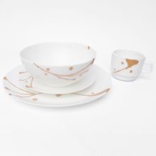 Vajilla en Vitroceramica Luna Round Blanco Mostaza 16 Piezas