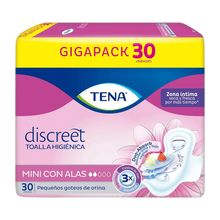 Toallas higiénicas TENA mujer mini con alas x30 unds