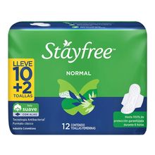 Toallas higiénicas STAYFREE normal con alas pague 10 lleve 12 unds