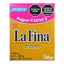 Margarina LA FINA en barra Pague 4 lleve 5 x125 g c/u