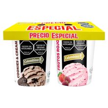 Helado COLOMBINA Cookies & cream + frutos rojos x330 g c/u