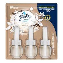 Ambientador GLADE abrazos vainilla repuesto precio especial 3 unds x21 ml c/u