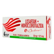 Losartán + hidroclorotiazida ECAR 50mg/12,5mg x30 tabletas