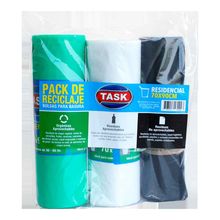 Pack completo reciclaje bolsa basura TASK 3 colores 70X90 30 unds