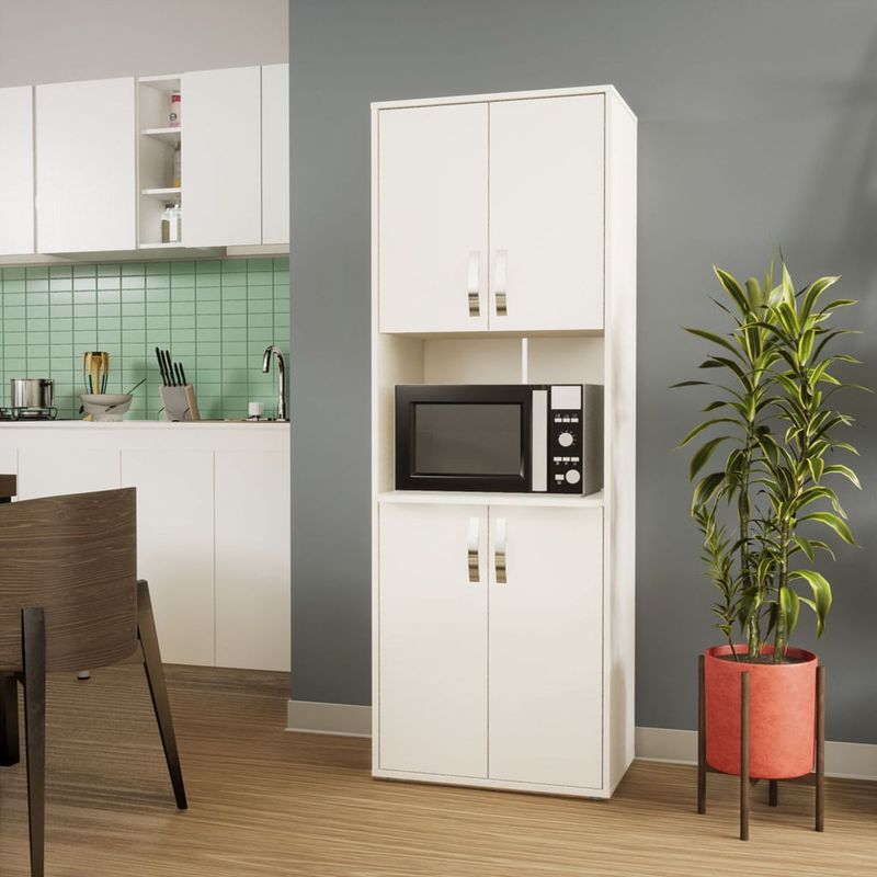 Mueble de Microondas Cocina Z 60, Blanco, con cuatro puertas batientes