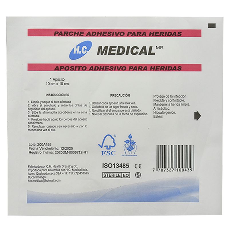 Parche adhesivo HC MEDICAL heridas 10x10 x1unMercaldas